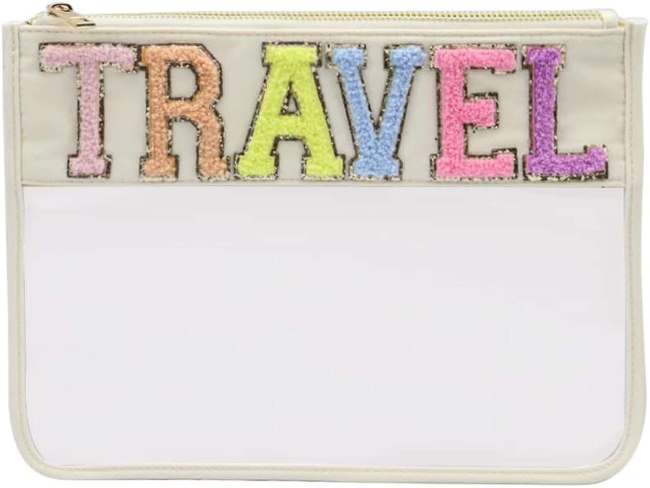 Chenille Letters Pouch Travel Pouch Bag Clear Cosmetic Pouch Transparent Makeup Pouch for Women (... | Amazon (US)