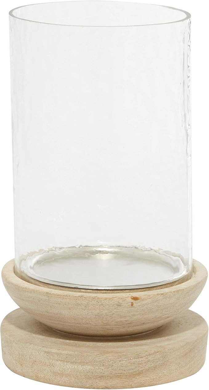 Deco 79 Wood Solid Hurricane Lamp, 6" x 6" x 10", Cream | Amazon (US)