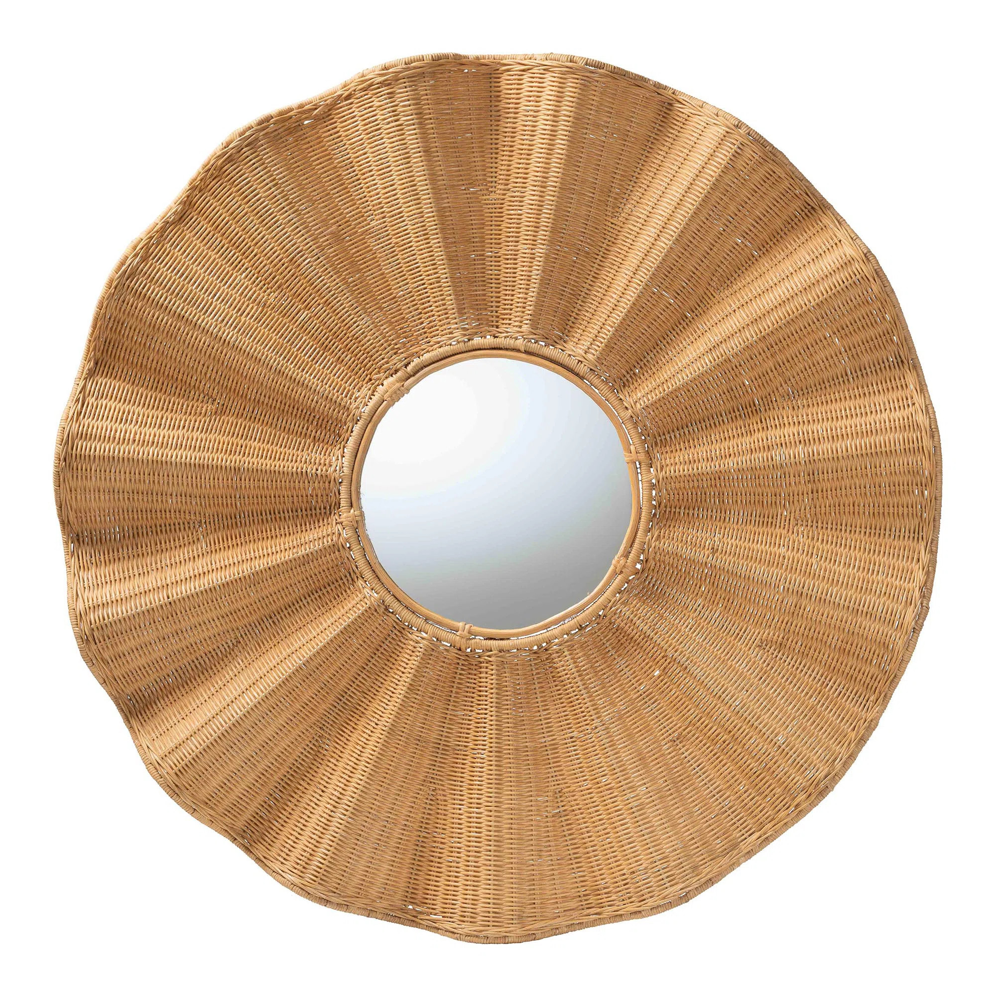 Bali & Pari Palm Scalloped Rattan Wall Mirror - Handwoven Wicker Round Accent Mirror, Boho Decora... | Wayfair North America