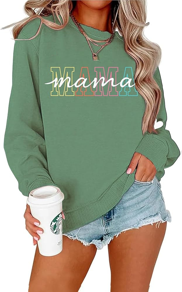 YHHR Mama Sweatshirts for Women Boy Mom Letter Print Long Sleeve Pullover Casual Crew Neck Fall B... | Amazon (US)
