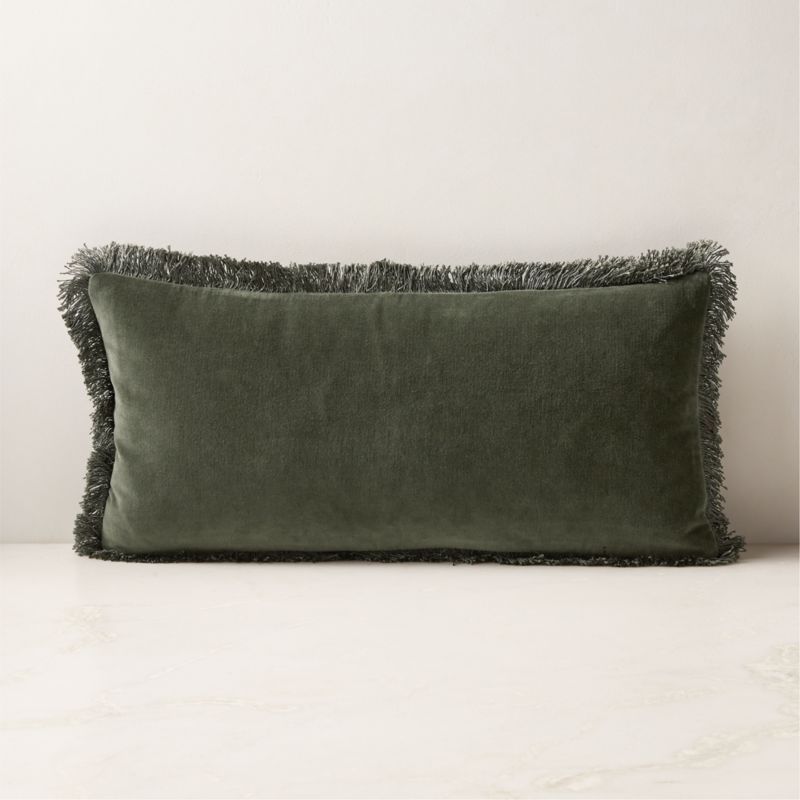 Bettie Forest Green Velvet Throw Pillow with Down-Alternative Insert 23''x11'' + Reviews | CB2 | CB2