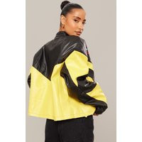 Yellow Faux Leather Contrast Panel Oversized Motocross Jacket | PrettyLittleThing US