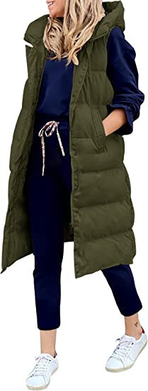 Amazon.com: LEANI Womens Long Puffer Vest Full-Zip Hooded Sleeveless Down Jacket Coats with Pocke... | Amazon (US)