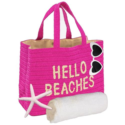 Hello Beaches: beach bags for women vacation. A packable straw bag that folds flat. A large tote bag are beach essentials. Use as a travel beach bag. Take this Beach Tote Bag on Vacation | Amazon (US)
