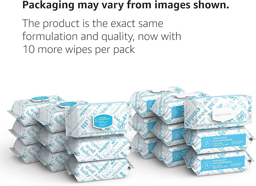 Amazon Elements Baby Wipes, Fragrance Free, White, 810 Count (9 Packs of 90) (Previously 720 Coun... | Amazon (US)