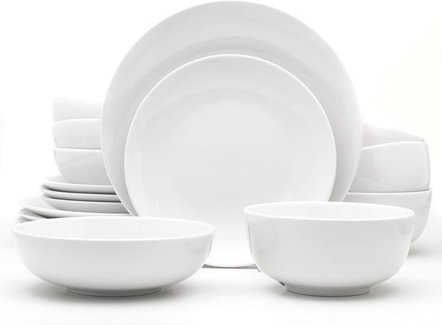 Euro Ceramica Essential Collection Porcelain Dinnerware and Serveware, 16 Piece Set, Service for ... | Amazon (US)