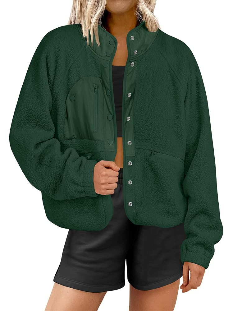ANRABESS Womens Fuzzy Fleece Jacket Fall Casual Long Sleeve Cropped Sherpa Button Down Shacket Co... | Amazon (US)