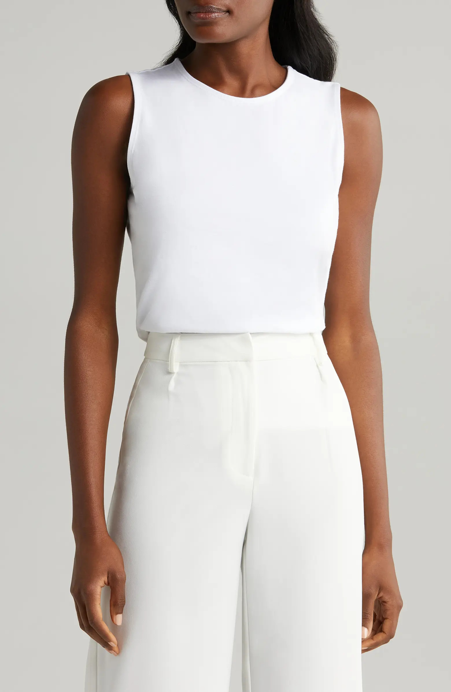 Halogen® Sleeveless Stretch Cotton Knit Shell Top | Nordstrom | Nordstrom