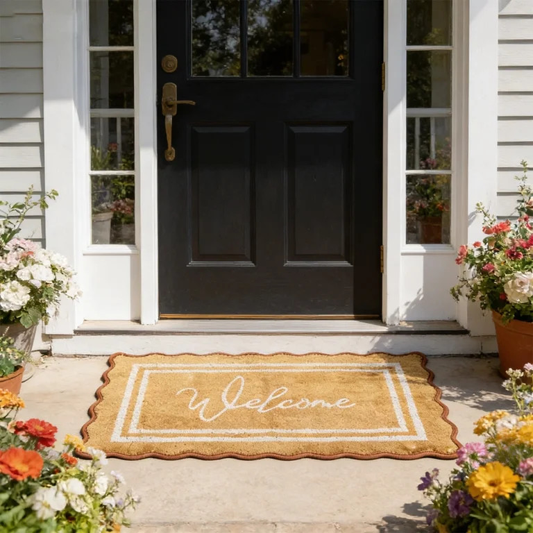 Scalloped Edge Coir Welcome Doormat, Natural Fiber Outdoor Door Mat for Front Entrance, Heavy-Dut... | Walmart (US)
