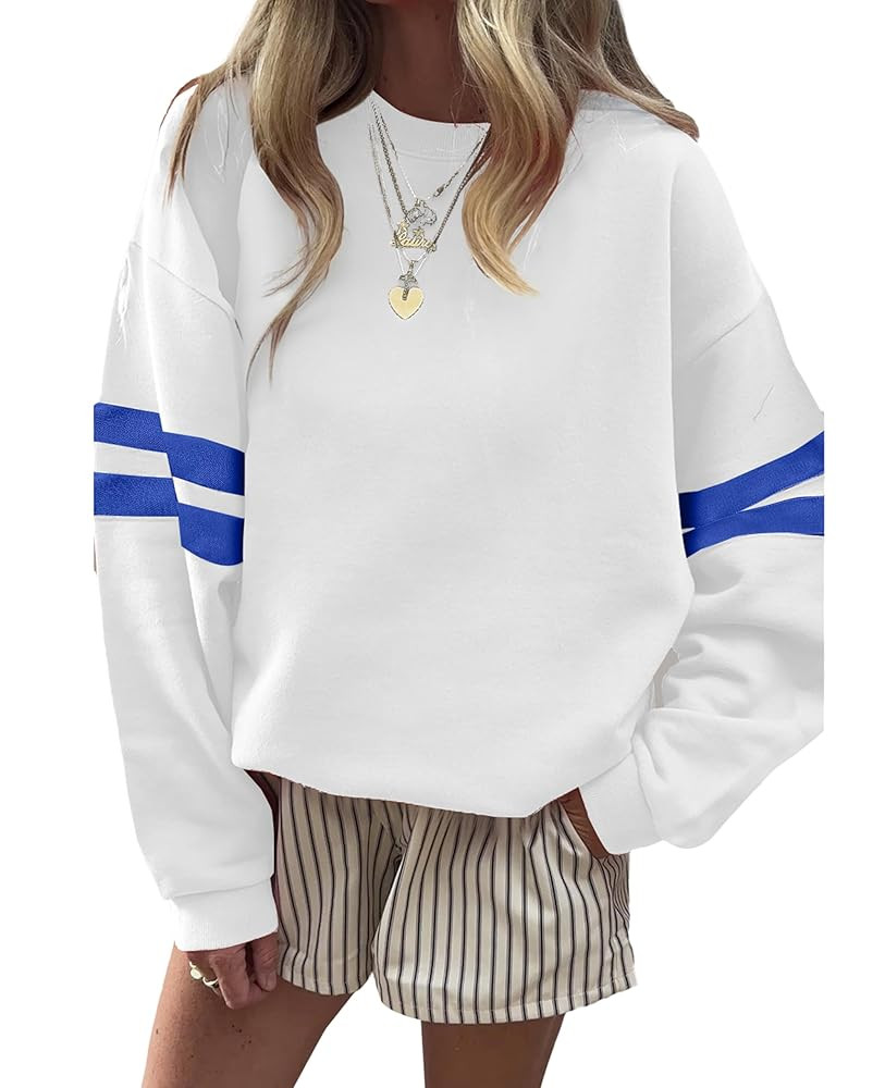 SELINK Womens Varsity Striped Oversized Sweatshirt Crewneck Long Sleeve Casual Fashion Pullover T... | Amazon (US)