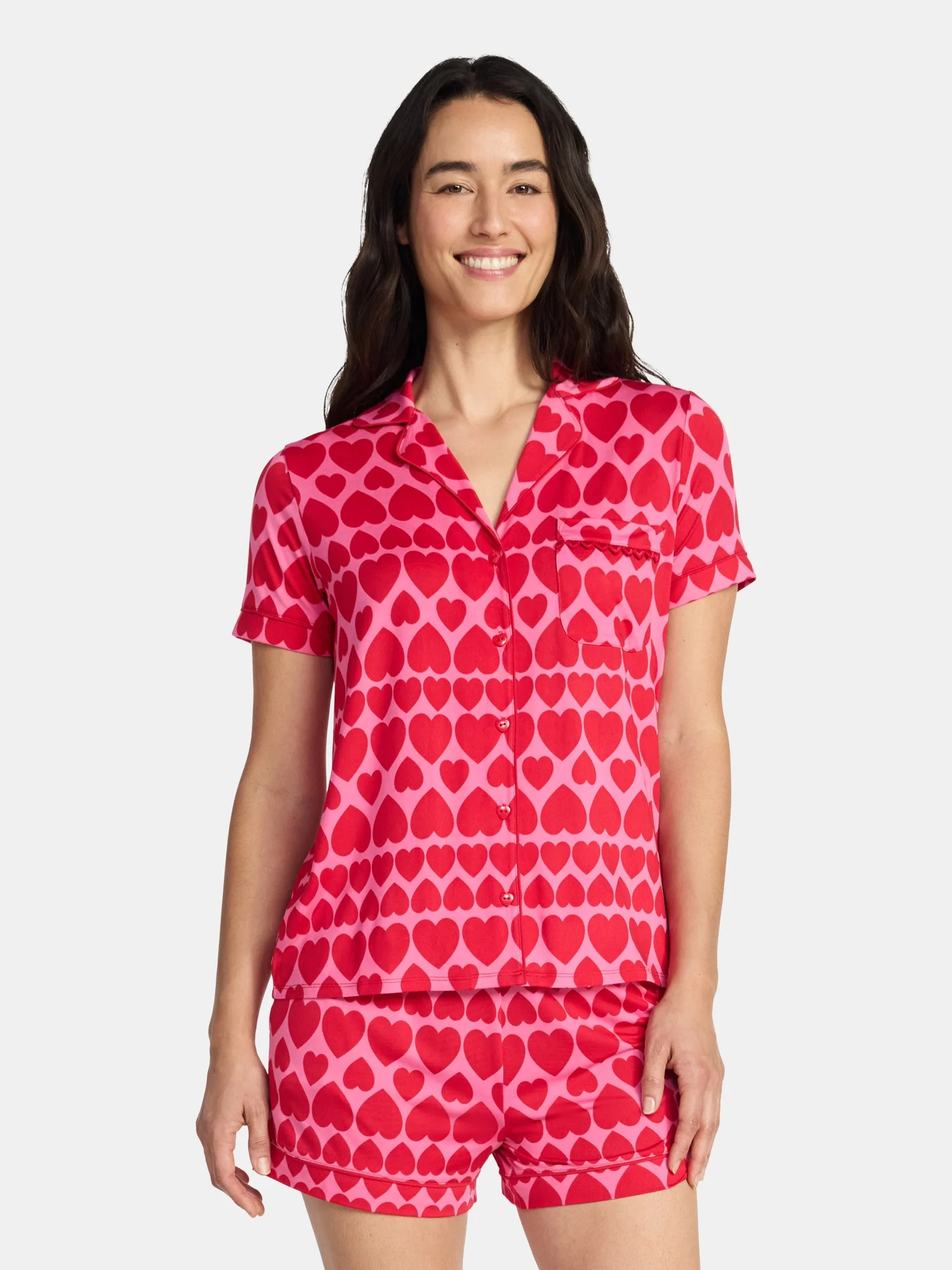 Valentine's Day Women's Knit Notch Collar Top and Shorts Pajama Set from Way to Celebrate, 2-Piec... | Walmart (US)