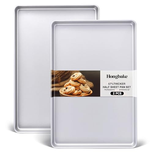 HONGBAKE Half Baking Sheet Pan Set of 2, Nonstick Cookie Sheet for Oven, Heavy Duty 1/2 Commercial Cookie Trays, Dishwasher Safe - Silver | Amazon (US)
