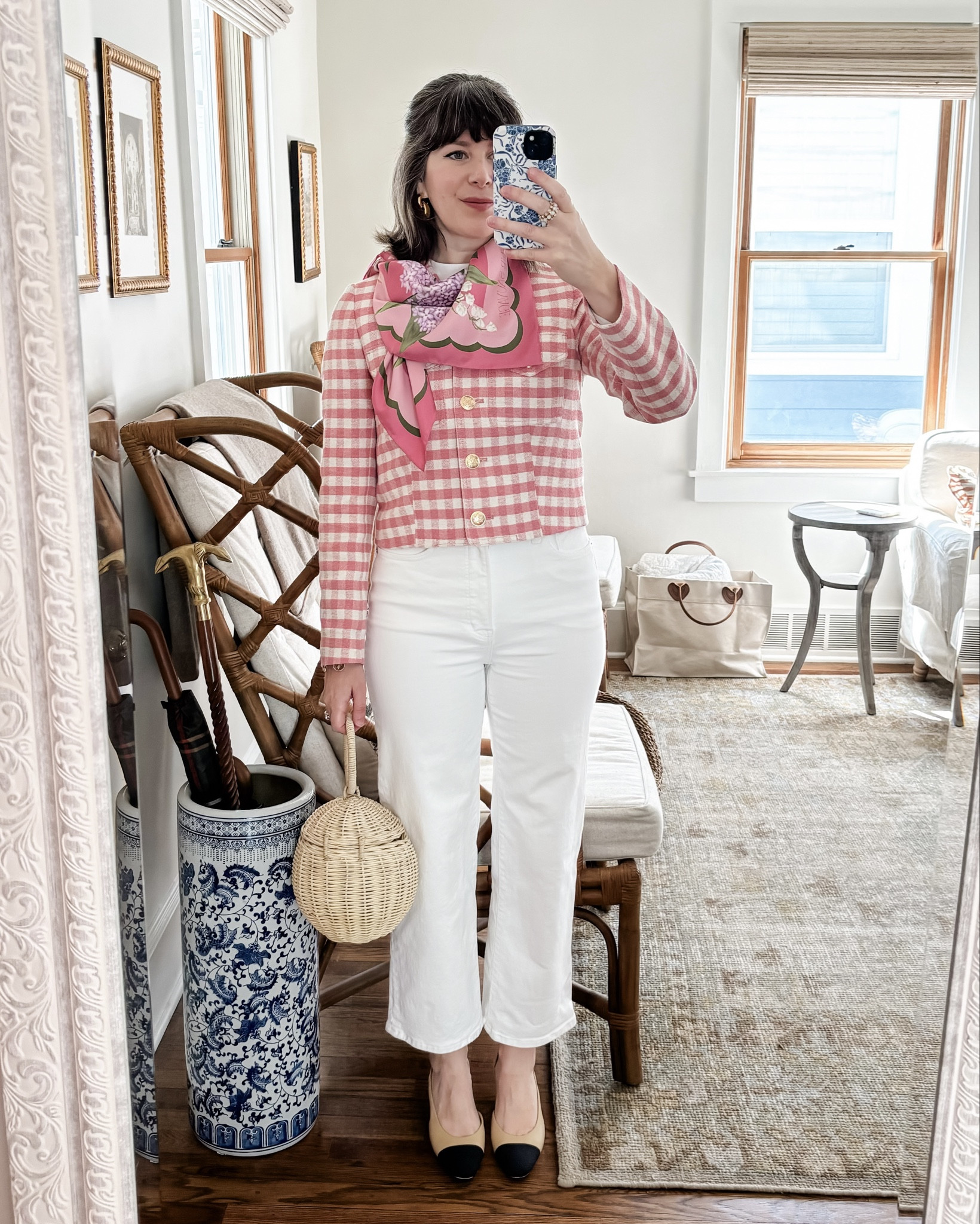 OOTD // April 22, 2024 - I recently launched three new limited edition scarves to my @fleursauvagedesign shop and couldn’t love them more! They’re each so unique with very different vibes. I had fun styling them all with the same base layer and accessories but simply swapped my jackets for three classic looks. Et voilà!

Which is your favorite? 💐🏖️🌿

#LTKstyletip #LTKSeasonal #LTKxMadewell