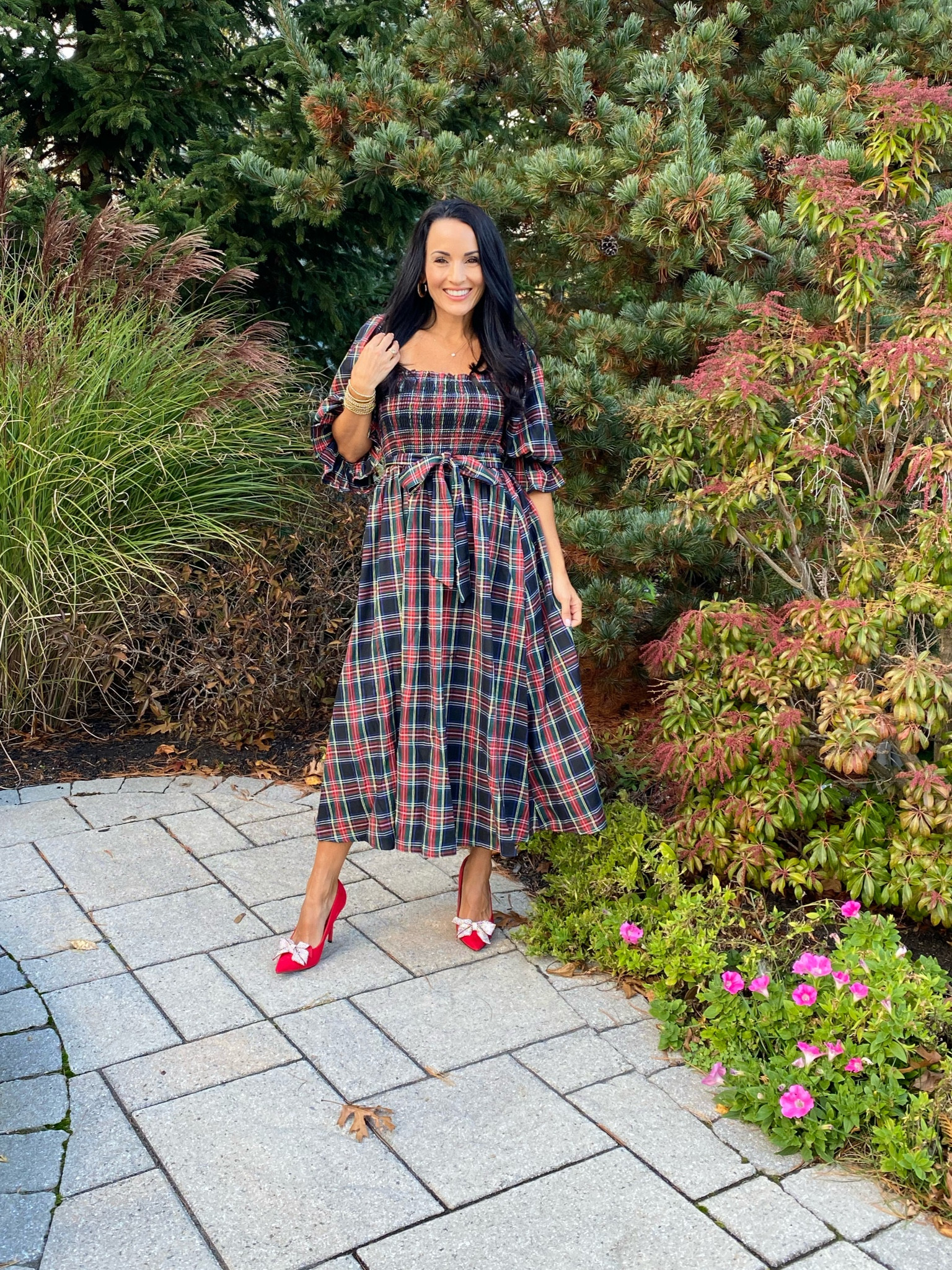 Plaid midi dress and heels on sale with code thanklaura 

#LTKsalealert #LTKHoliday #LTKSeasonal