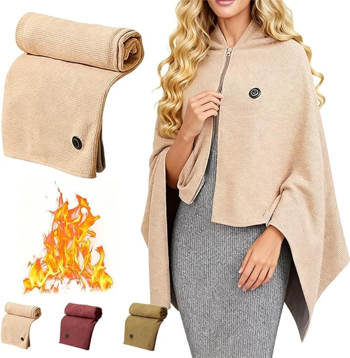 Portable Cordless Heated Shawl for Women, Rechargeable Electric Warming Wrap with 3 Heat Settings... | Amazon (US)