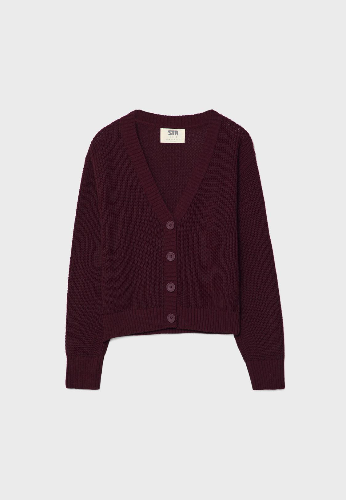Button-up knit cardigan - Women's Knitwear | Stradivarius United Kingdom | Stradivarius (UK)