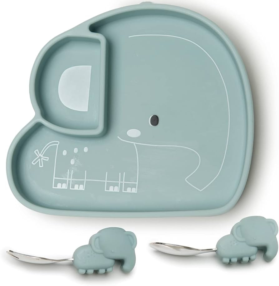 Loulou Lollipop Toddler Silicone Suction Snack Plate, Learning Fork and Spoon Set (Elephant) | Amazon (US)