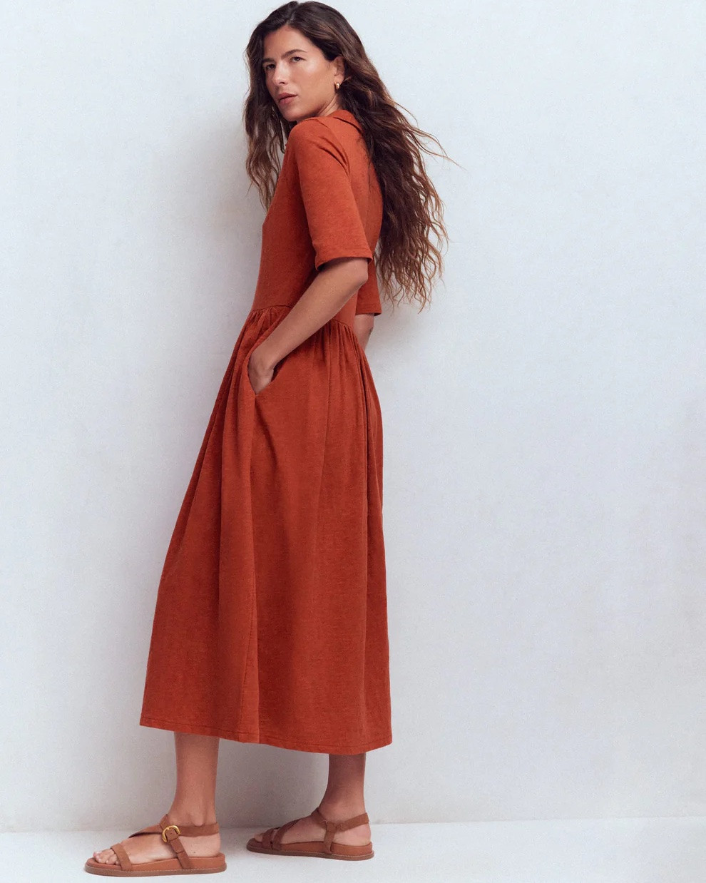 SALE: @boden Aria Collared Jersey Dress
In Burnt Orange, Regular price $110.00 ->  $77.00 with code 3PPA.