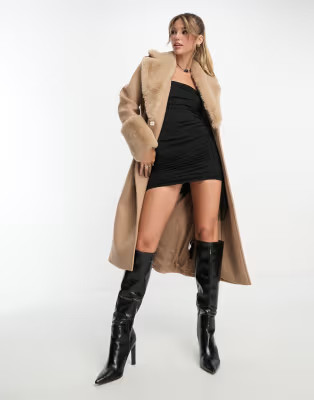 Forever New faux fur midi coat in camel | ASOS (Global)