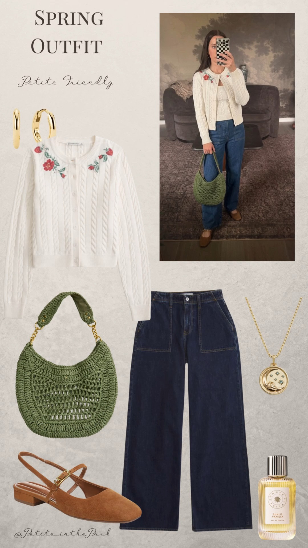 Spring petite outfit  

Spring outfit, spring trends, casual spring outfit, petite spring outfit, spring fashion, spring style, petite style, petite spring style, casual petite outfit, minimal outfit, minimal spring outfit, embroidered cardigan, white sweater, spring sweater, high waisted pants , petite pants, wide leg pants, jeans, flats, suede flats, brown flats, shoulder bag, rattan bag, green bag, green purse, gold earrings, gold hoop earrings, gold necklace, minimal jewelry  #casualoutfit #petiteoutifts #springoutfits #springoutfit2026 #springtrends 


#LTKSaleAlert #LTKMothersDay #LTKPetite