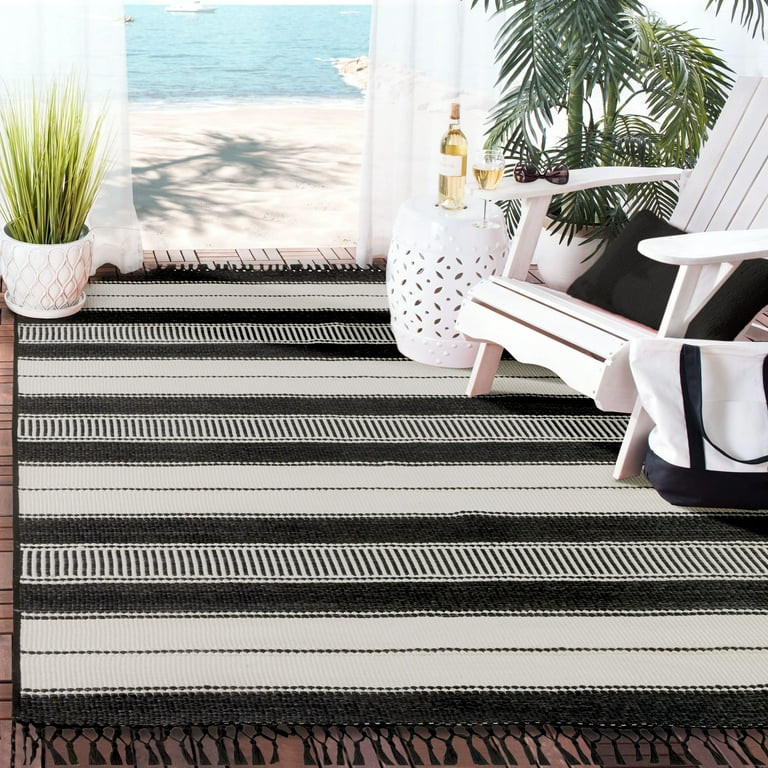 Better Homes & Gardens 7x10 Black and White Stripe Outdoor Rug | Walmart (US)