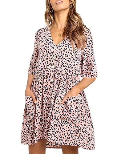 Happy Sailed Women Button Down Short Sleeve Tunic Dress V Neck Loose Caual Shift Dresses with Poc... | Amazon (US)