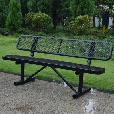 Black 6 Ft. Outdoor Steel Bench With - Perforated Metal, Tough Cover 72"l X 12"w Back & Stool Top Suited For , Deck, Garden, Patio Spaces With , | Wayfair North America