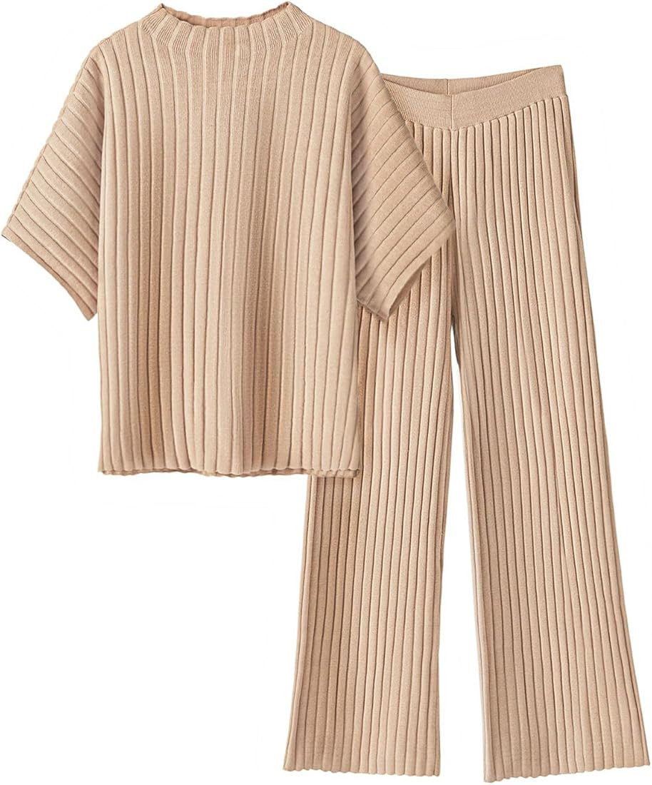 Tankaneo Womens Sweater Sets 2 Piece Outfits Knit Mock Neck Tops and Elastic Waist Pants Sets Cas... | Amazon (US)