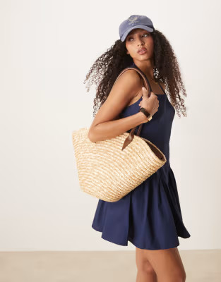 My Accessories large straw tote bag with contrast strap in beige | ASOS (Global)