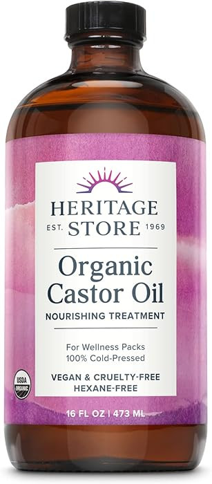 HERITAGE STORE Organic Castor Oil - Glass Bottle - Nourishing Treatment for Hair and Skin - Eyela... | Amazon (US)