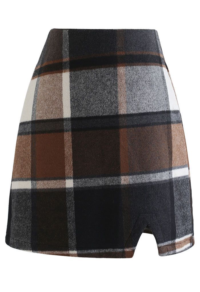 Chic+ Check Wool-Blend Mini Bud Skirt | Chicwish