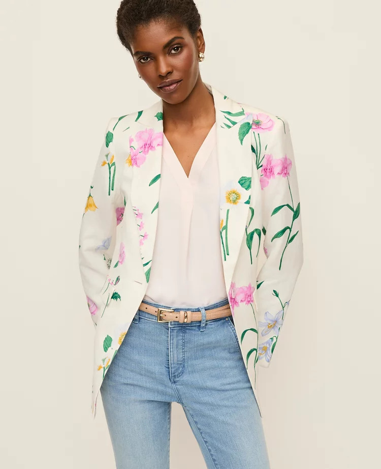 The Long One Button Blazer in Floral Linen Blend | Ann Taylor