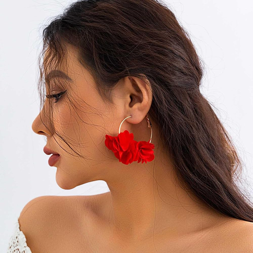 Colorful Flower Earrings White Floral Hoop Earrings Elegant Camellia Huggie Earring Jewelry for W... | Amazon (US)