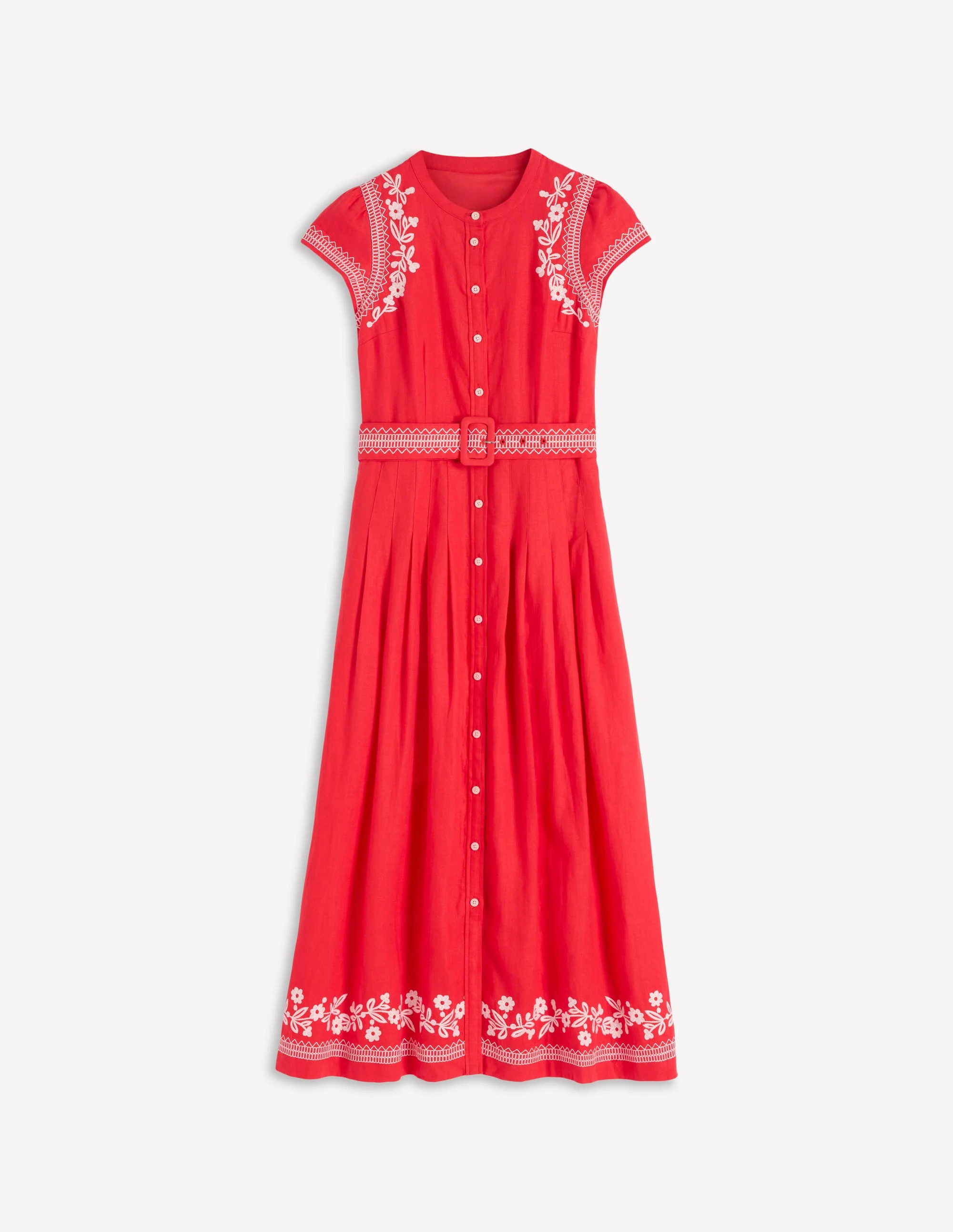 Arabella Linen Blend Dress-Red Embroidery | Boden (US)