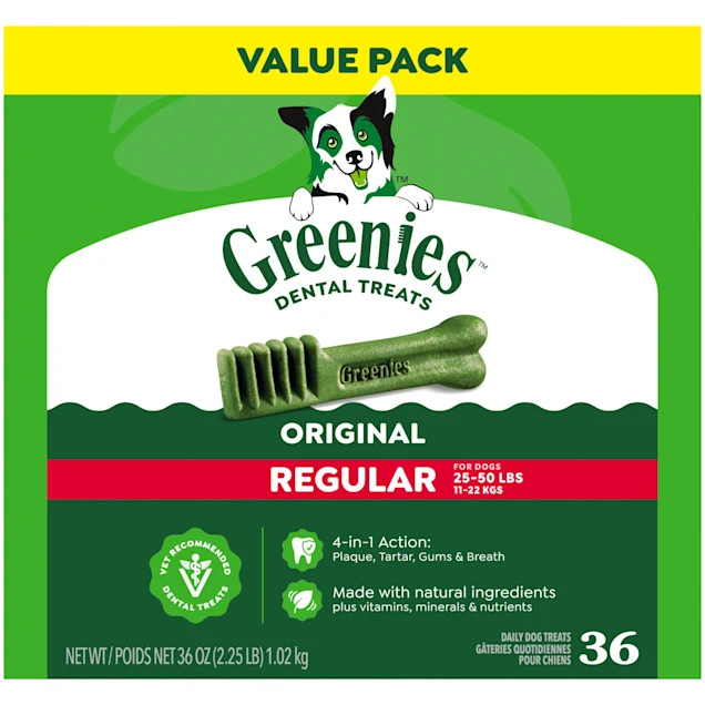 Greenies Original Regular Size Flavor Adult Natural Dental Dog Treats, 36 oz., Count of 36 | Petco