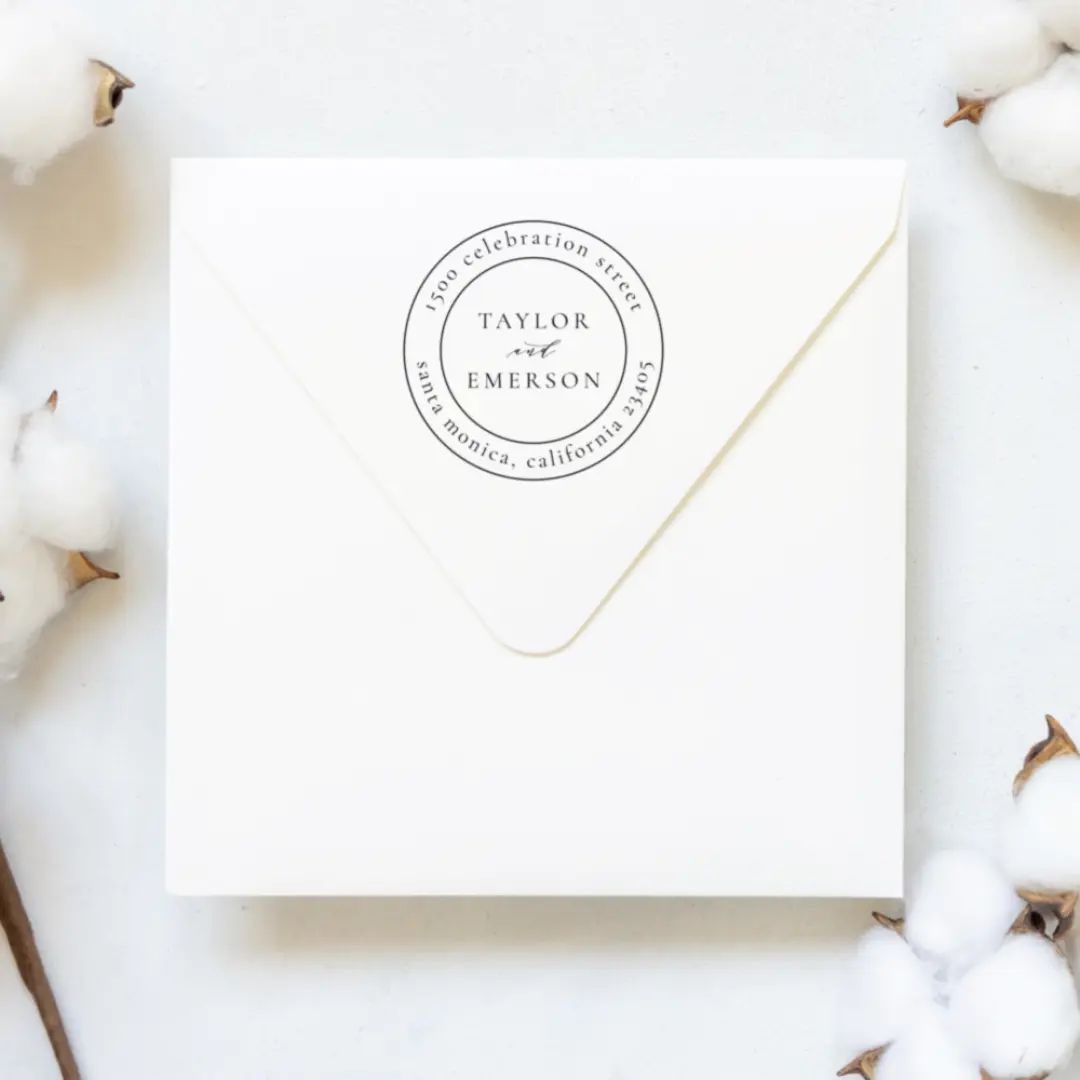 Formal Wedding Names & Round Return Address Self-inking Stamp | Zazzle | Zazzle