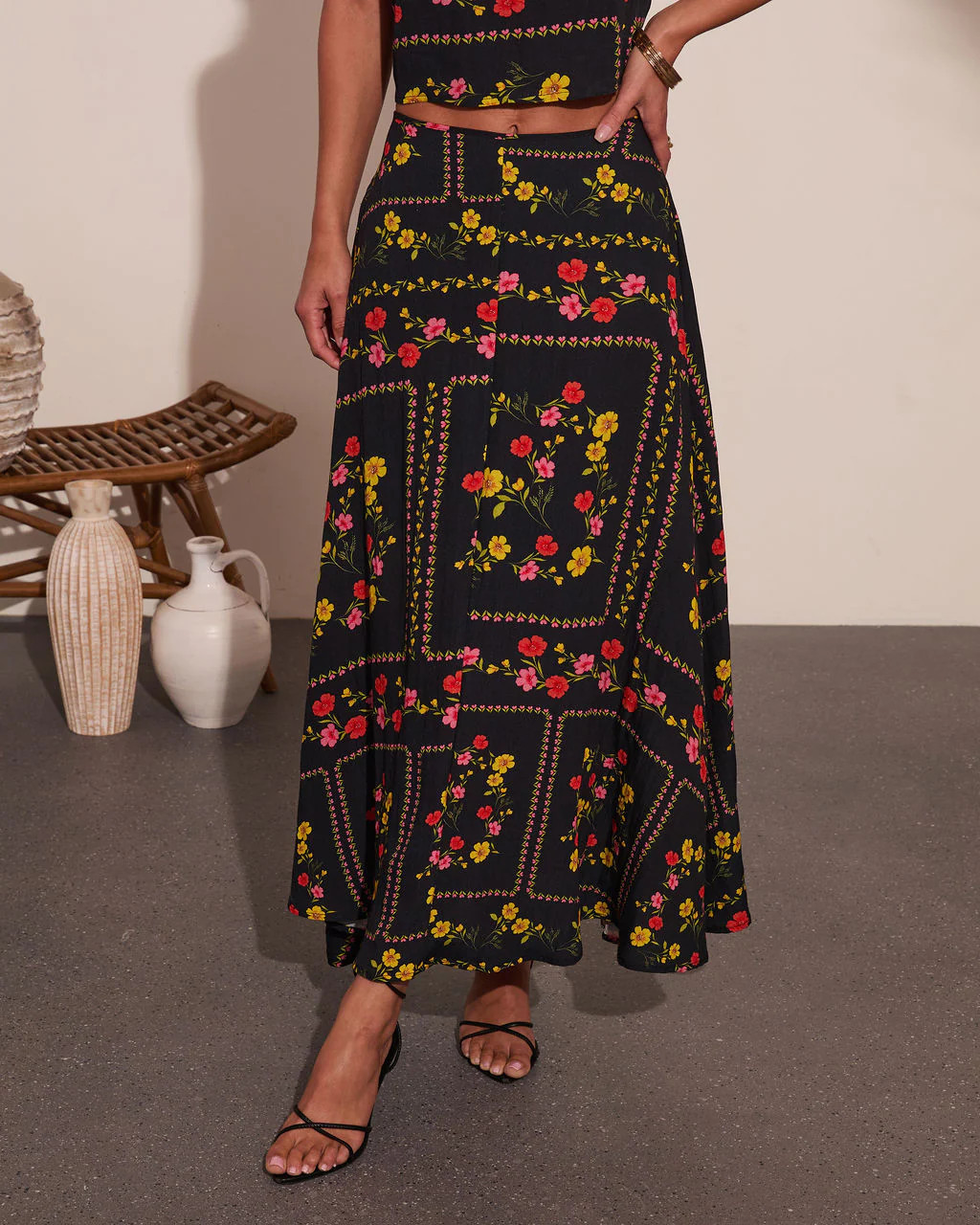 Sunkissed Meadow Floral Print Midi Skirt | VICI
