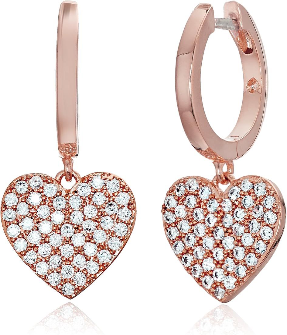 kate spade new york Pave Heart Rose Gold Drop Earrings | Amazon (US)