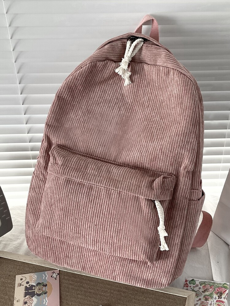 Minimalist Corduroy Pocket Front Backpack | SHEIN