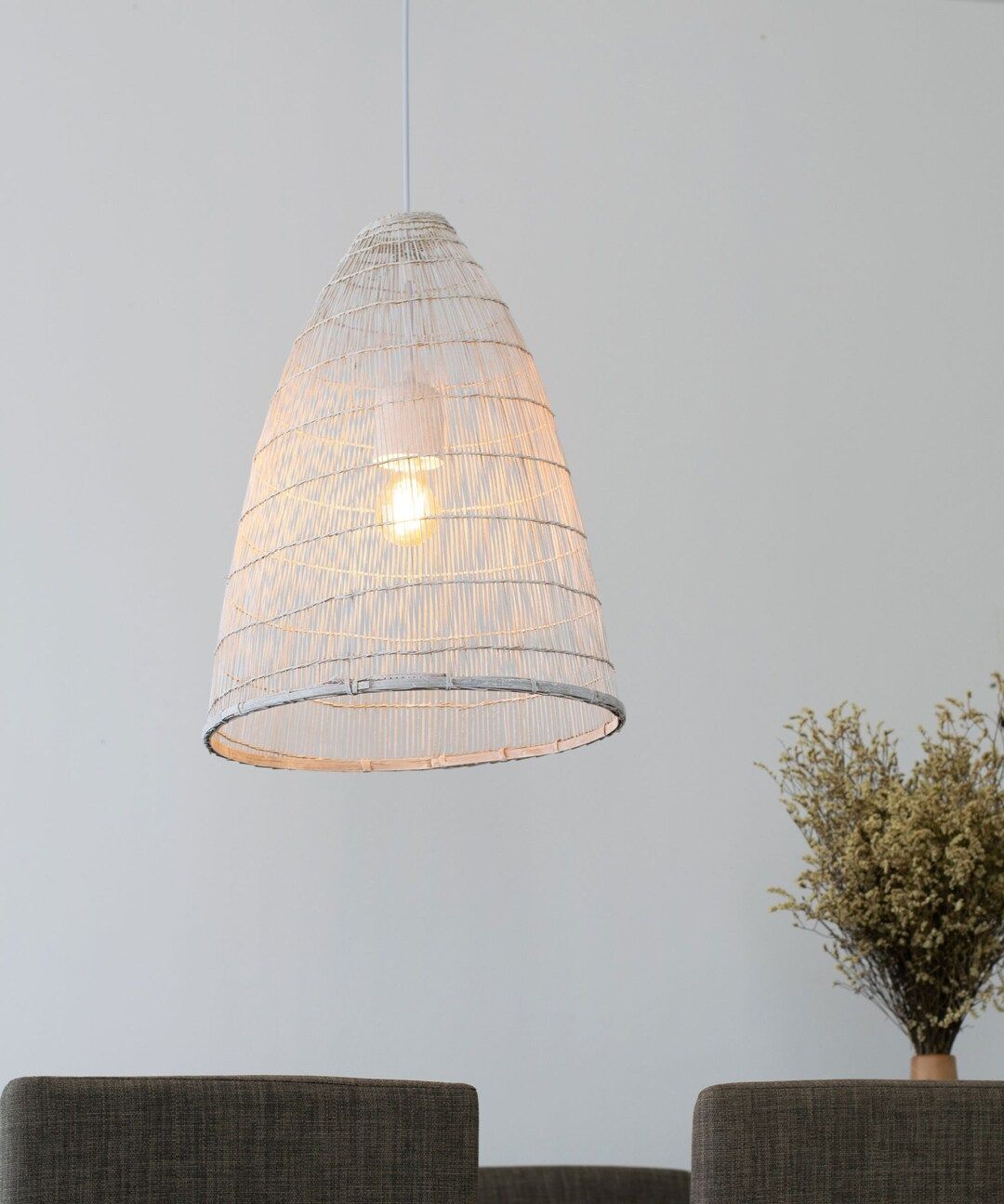 White Bamboo Pendant Light - Whitewashed Wooden Lamp Hanging Wedding Restaurant Fishing Trap Bask... | Etsy (US)