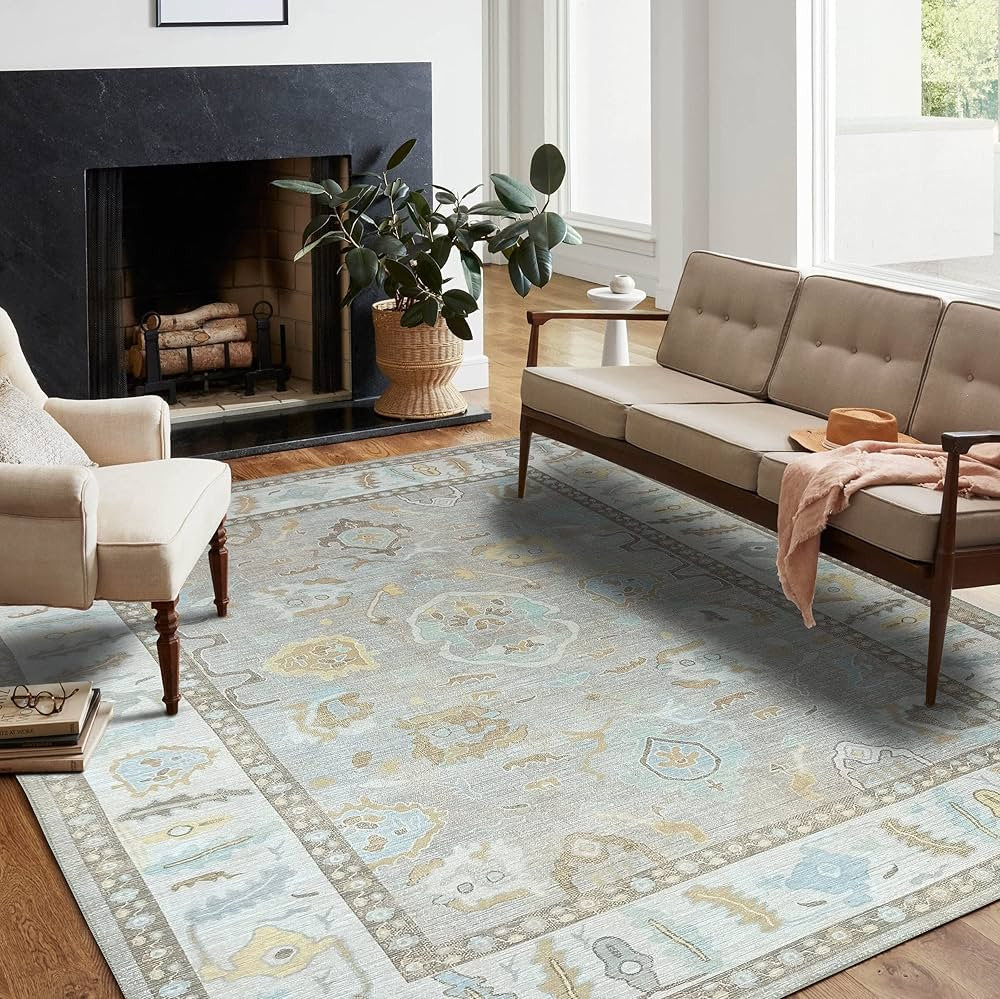 Modern Oushak Rug, Vintage Turkish Colorful Oriental Antique Inspired Area Rugs, Luxury Living Room  | Amazon (US)