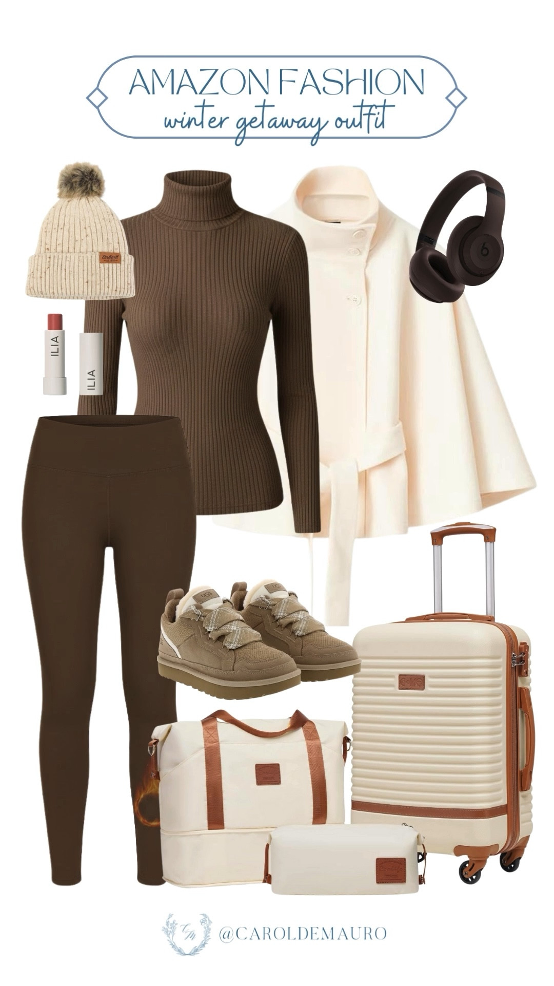 Make sure to dress the right way for your next winter getaway with a new outfit inspo! Keep yourself chic by wearing a brown mock neck sweater with brown thermal leggings and layering with a beige drapey coat, and UGG sneakers. Don't forget your travel essentials!

amazon fashion, affordable look, neutral style, comfy outfit, airport aesthetic, jetsetter, vacation inspo, tech gadgets

#LTKU #LTKSeasonal #LTKTravel