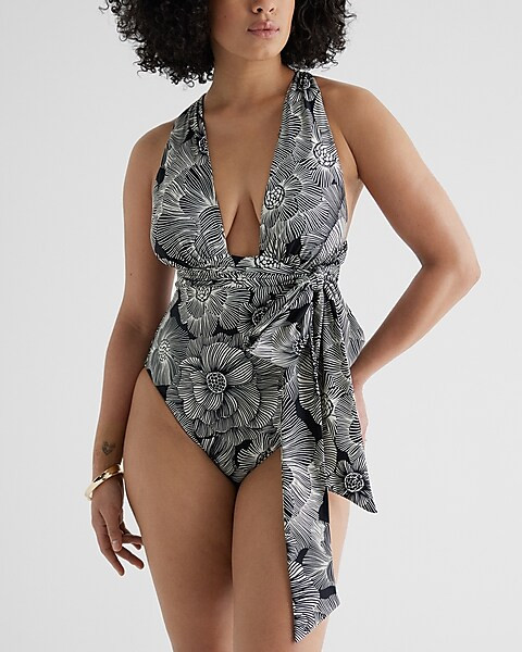 Ruched Convertible Body Contour One-Piece Swimsuit | Express