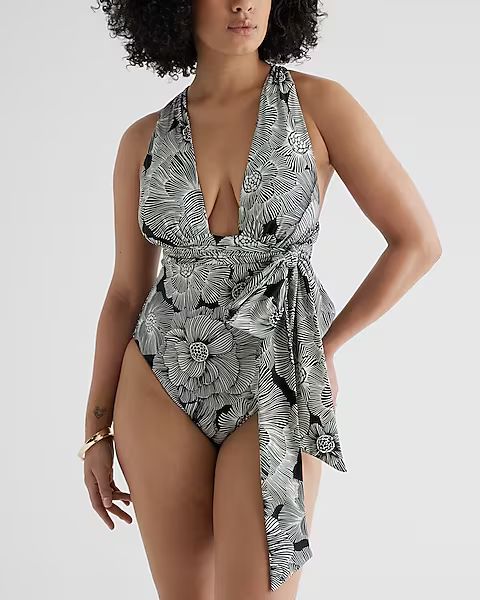 Ruched Convertible Body Contour One-Piece Swimsuit | Express