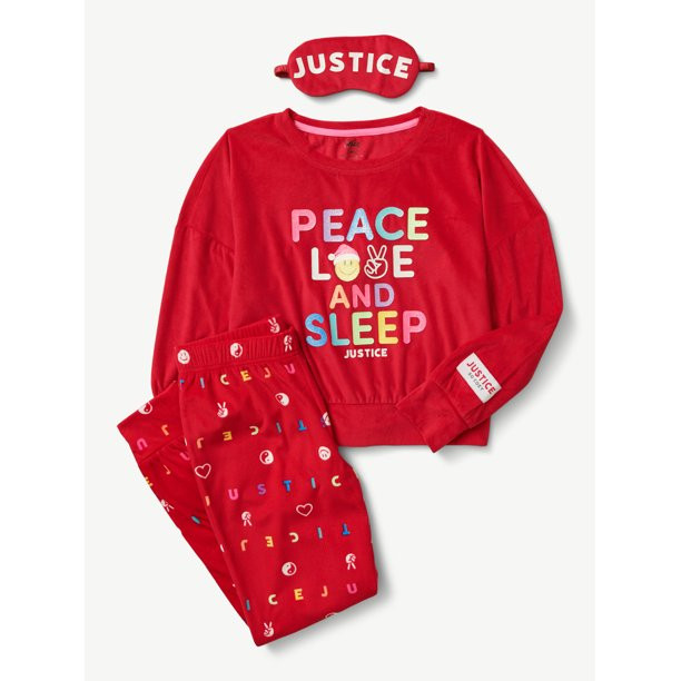 Justice Girls Holiday Long Sleeve Top and Jogger Set with Eyemask, 2-piece Pajama Set, Sizes 5-18... | Walmart (US)