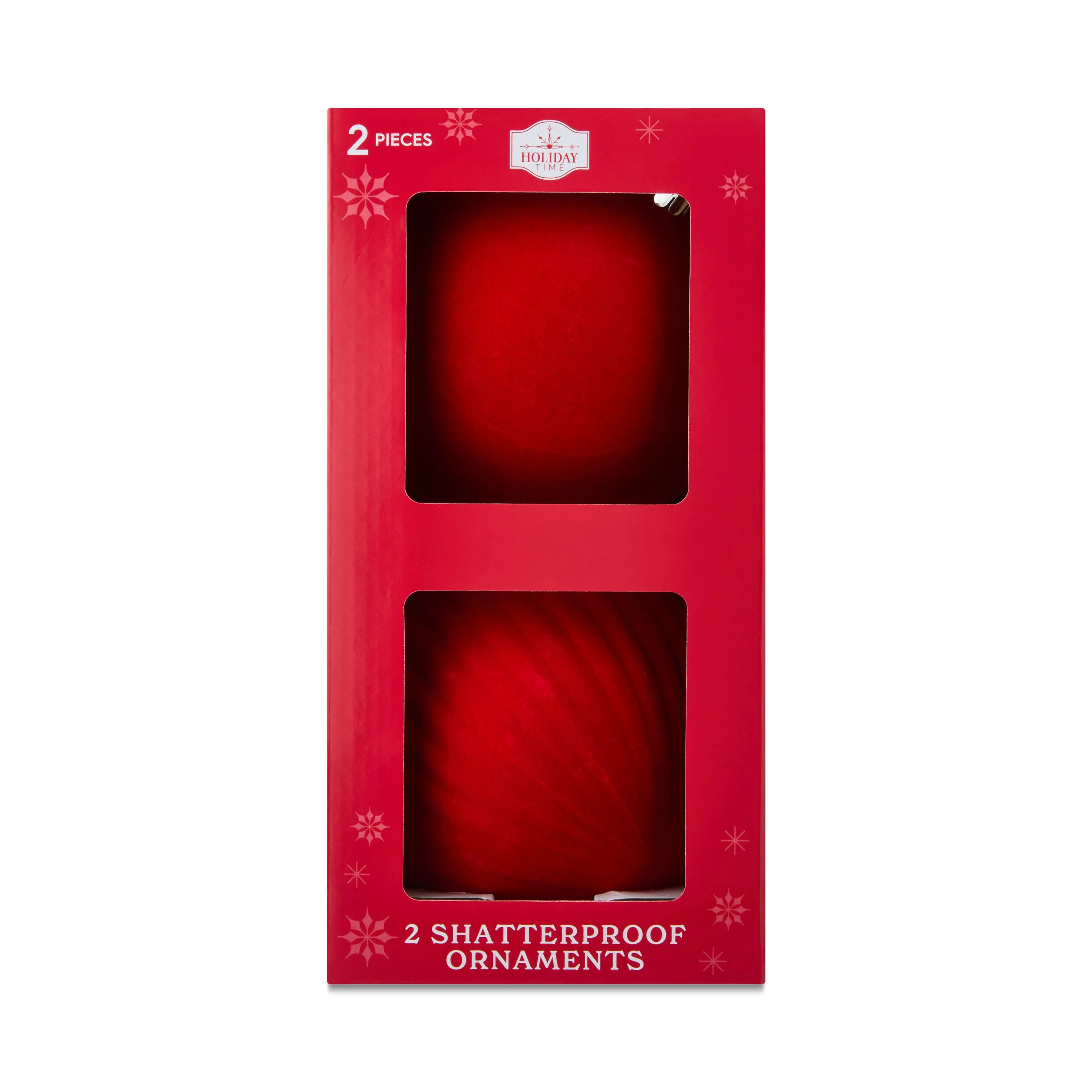 Red Flocked Jumbo Shatterproof Christmas Ornaments, 5.9", 2 Count, by Holiday Time | Walmart (US)