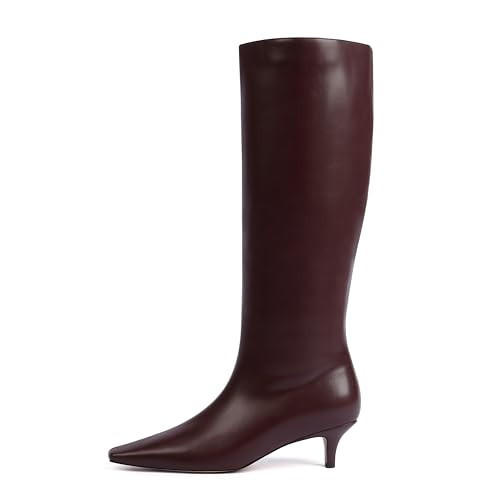 Modatope Burgundy Boots for Women Knee High Boots Square Toe Faux Leather Long Boots Kitten Low Heel Tall Boots 2025 Fall Size 6.5 | Amazon (US)