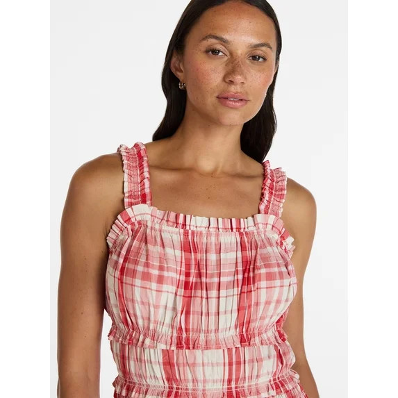 Time and Tru Women's Sleeveless Smocked Cotton Peasant Midi Dress, Sizes XS-XXXL | Walmart (US)