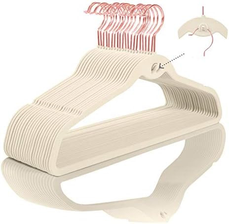 Upgraded Cascading Velvet Hangers - 50 Pack Heavyduty Non Slip Hangers with Cascading Hooks Ivory... | Amazon (US)