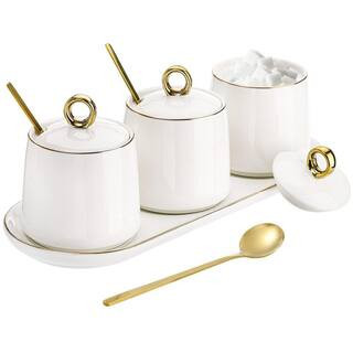 3-Pack 8 fl. oz. Porcelain Sugar Bowl with Lid and Spoon, Condiment Jar with Tray, Salt Spice Seasoning Box | The Home Depot